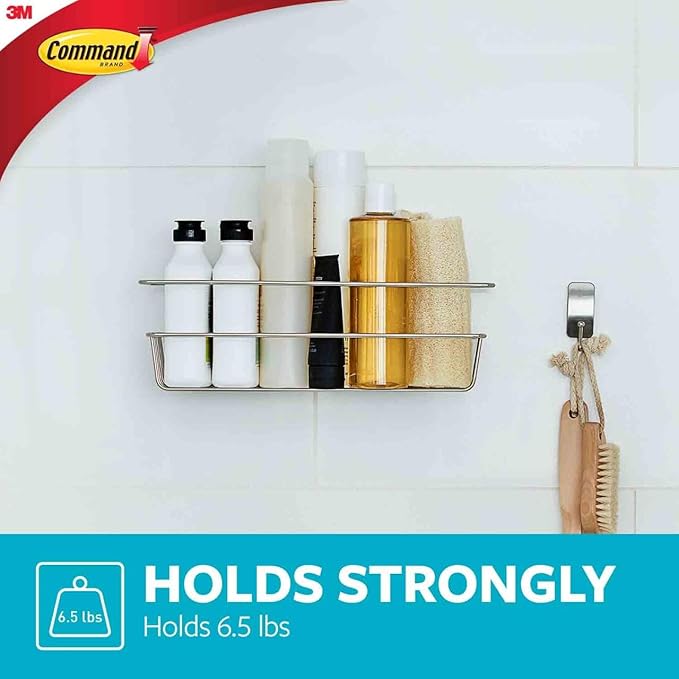 Command Shower Caddy Matte Black with Water Resistant Strips, Bathroom Organizer, Holds up to 6.5 lbs, 1 Count (Pack of 2)
