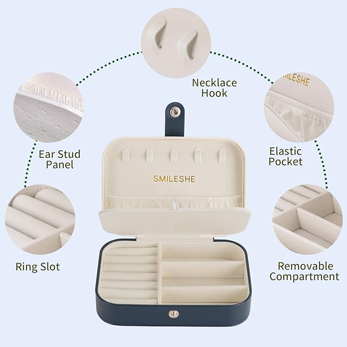 Smileshe Jewelry Box, PU Leather Small Portable Travel Case, 2 Layers Organizer Display Storage Holder Boxes for Rings Earrings Necklaces Bracelets