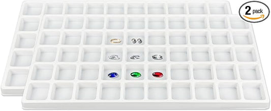TheDisplayGuys For Your Modern Living 2-Pack 50-Compartments Flocked Velvet Jewelry Display Inserts - Tray/Case Liners - Ring Earrings Storage, (White) by The Display Guys