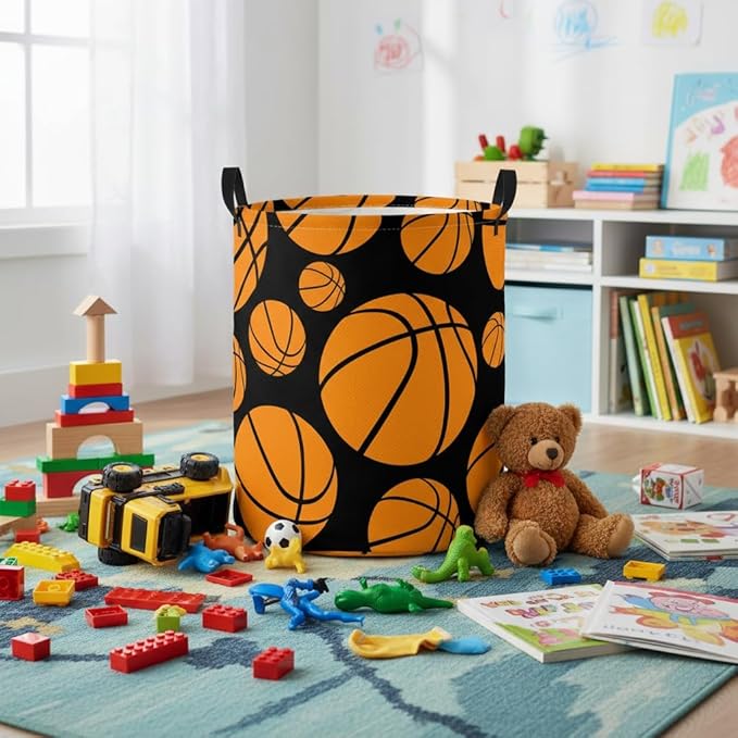 Baby Laundry Basket Baby Nursery Hamper Kids Laundry Basket Toy Storage Bin for Boys Room Decor Gift Baskets for Bedroom Bathroom(Basketball)