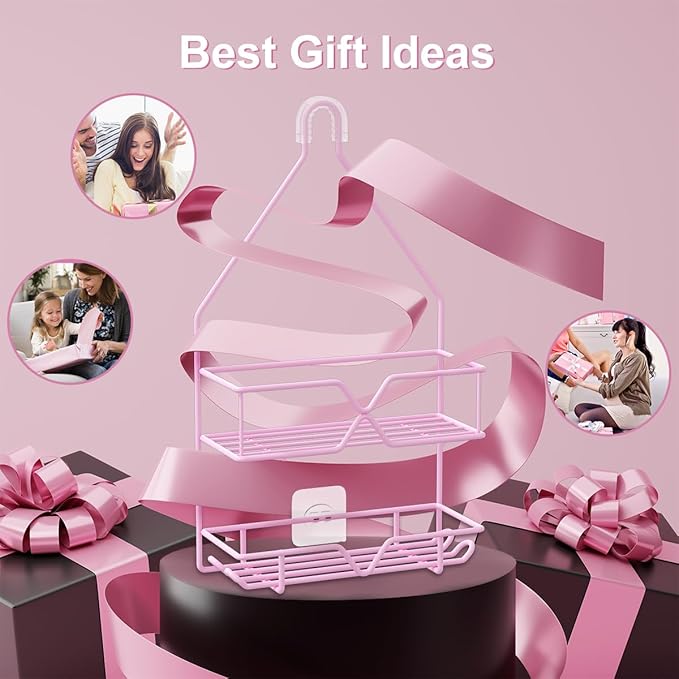 TreeLen Pink Shower Caddy Over Shower Head, Pink Bathroom Accessories, Gift for Girlfriend, Wife, Little Girl