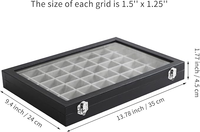 Stratalife Jewelry Organizer 48 Grid Jewelry Tray with Clear Lid Dust-proof Velvet Earring Organizer Necklace Rings Holder Display Drawer Storage Case for Women Gray Black