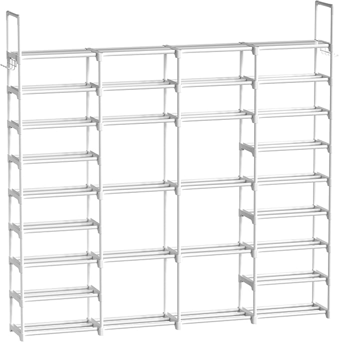 WOWLIVE 4 Row 9 Tiers Extra Large Shoe Rack Big Tall Metal Shoe Shelf, Heavy Duty Organizer for Closet Entryway, Boot Rack Storage Stackable Stand for Garage White