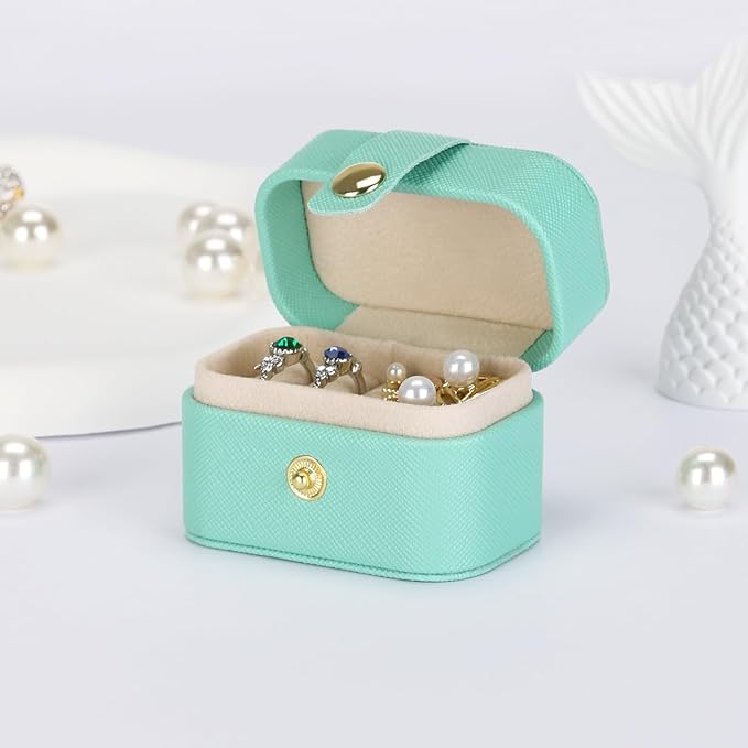KUKUVR Small Travel Jewelry Box For Ring Stud Earring, Mini Jewelry Ring Holder for Multiple Rings, Portable Jewelry Storage Organizer Case (Blue)