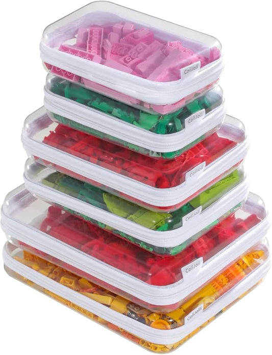 6PCS Clear Zipper Pouches, Small Christmas Item Storage Bins, Zippered Hard Pouch Double, Portable Makeup and Cosmetic Bag, Kid's Toy Storage Organizer Bins, Hard Plastic Case, Clear Zipper Bags