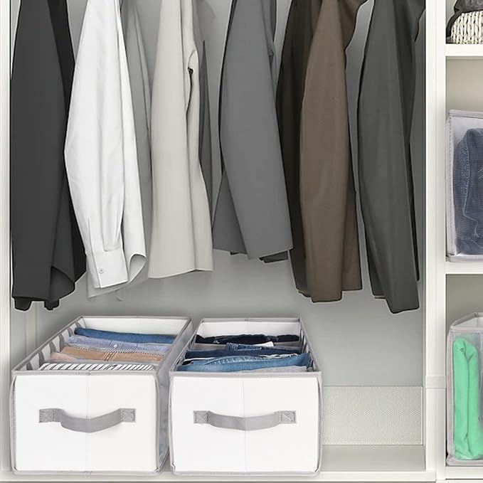 Univivi Extra Large Wardrobe Clothes Organizer Closet Organizer Portable Pants Sweaters Organizer for Closet,T-Shirt, Underwear, Upgraded 7 Grids Jeans Hoodie Organizer Clothes Organizer - Set of 2