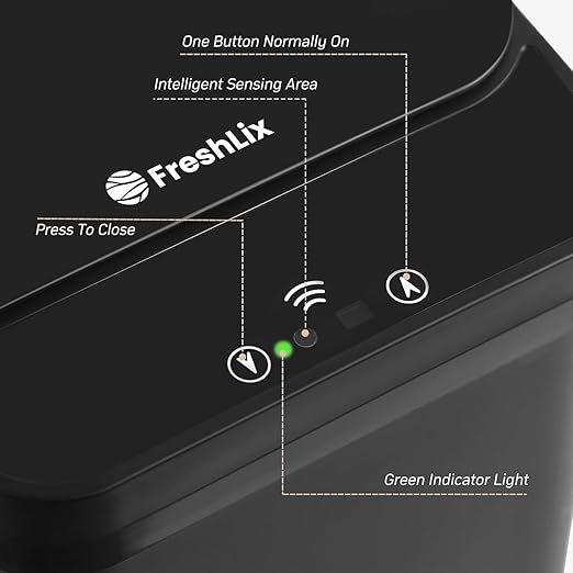 FRESHLIX Bathroom Trash Can, 2.6 Gallon Automatic Motion Sensor Touchless Garbage Can, Waterproof Trash Bin with Lid, Narrow Small Waste Bin for Kitchen, Office, Bedroom, Black