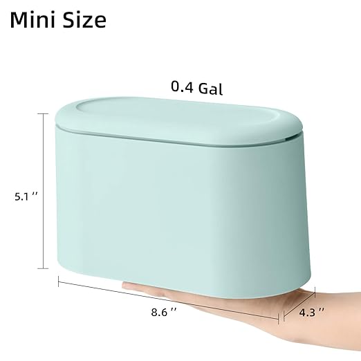 SUBEKYU 0.5 Gal Mini Countertop Trash Can with Lid for Desktop, Small Garbage Can for Office, Tiny Wastebasket, Plastic, Light Green