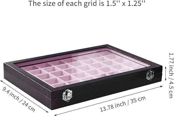 Stratalife Jewelry Organizer 48 Grid Jewelry Tray with Clear Lid Dust-proof Velvet Earring Organizer Necklace Rings Holder Display Drawer Storage Case for Women Pink Black