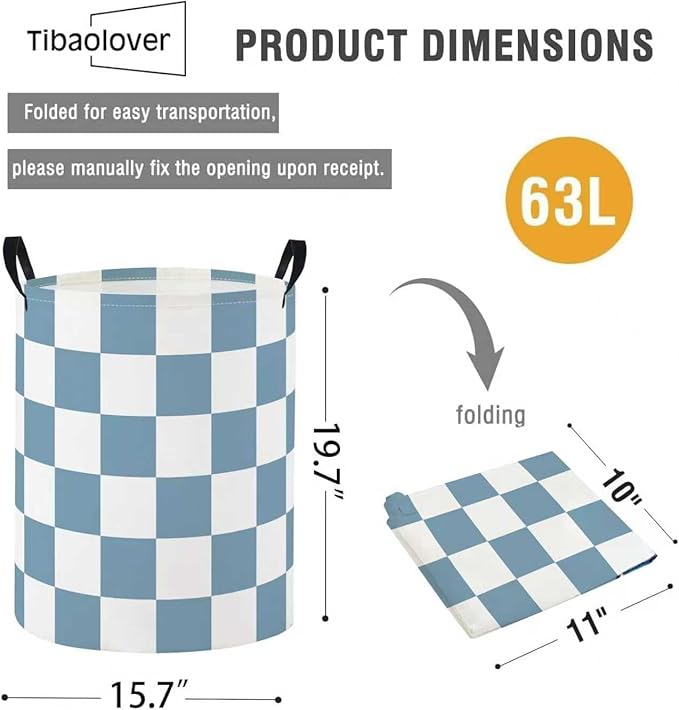 Baby Laundry Basket Baby Nursery Hamper Kids Laundry Basket Toy Storage Bin for Boys Room Decor Gift Baskets for Bedroom Bathroom(Blue Checkered)