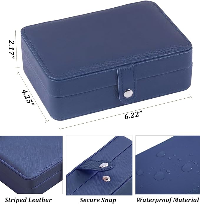 QBestry All-in-One Travel Jewelry Organizer for Women Navy | Small Jewelry Box with 68 Earring Holes | Compact Portable Jewelry Case for Earrings, Rings, Necklaces | Perfect Gifts for Mom Wife Girls