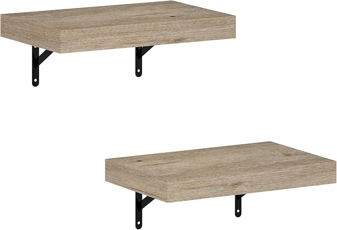 Furinno Tanna Floating Shelves for Wall Set of 2, 15-Inch Wall Shelf, Triple Thick Floating Mounted Shelf, for Bathroom, Home Office, Living Room, Natural