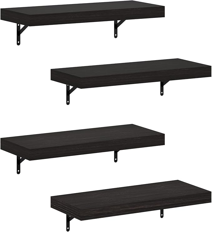 Furinno Tanna Floating Shelves for Wall Set of 4, 22-Inch Wall Shelf, Triple Thick Floating Mounted Shelf, for Bathroom, Home Office, Living Room, Tobacco Oak