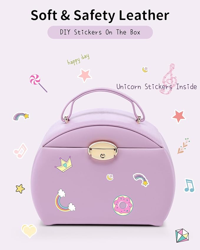 VLANDO Kids Musical Jewelry Box for Girls with Drawer, Music Box with Ballerina and Stickers for Birthday Bedroom Decor, Gifts for Girls Kids Christmas Thanksgiving Gifts 2024 - Purple