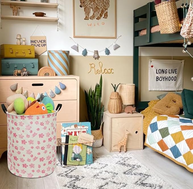 Collapsible Kids Laundry Basket Clothes Hamper, Foldable Storage Organizer Bin, Toy Clothes Storage with Handles for Boys Girls Bedroom, Room Decor