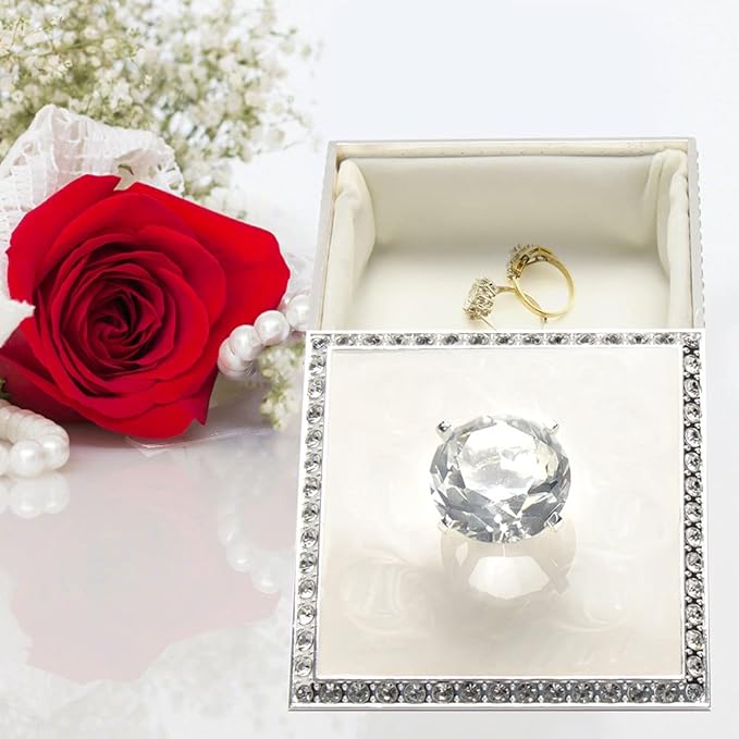 LASODY Diamond Crystal Jewelry Storage Box for Rings Earrings Necklace Treasure Chest Organizer Jewelry Keepsake Gift Box Case for Girl Women (Diamond Square Silver Plater White)