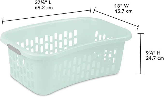 Sterilite 18 Pack HipHold Laundry Basket, Plastic Rectangle Clothes Hamper with Comfort Grip Handles & Reinforced Rim, 1.5 Bushel Capacity, Mint
