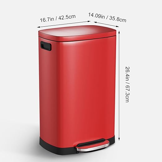 ELPHECO LPHECO Kitchen Trash Can with Lid Soft Close, 13 Gallon / 50L Stainless Steel Pedal Garbage Can, Heavy-Duty Step Wastebasket with 20 Bags, Removable Bucket, Home Office, Kitchen, Scarlet Red