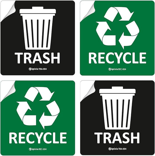 IGNIXIA Pack of 02 Recycle Sign Decals self Adhesive - Recycling Stickers 5 x 5 Inches Recycle and Trash Sticker for Trash can with Over Lamination- Recycle Labels (Green & Black, 5 X 5 Inches)