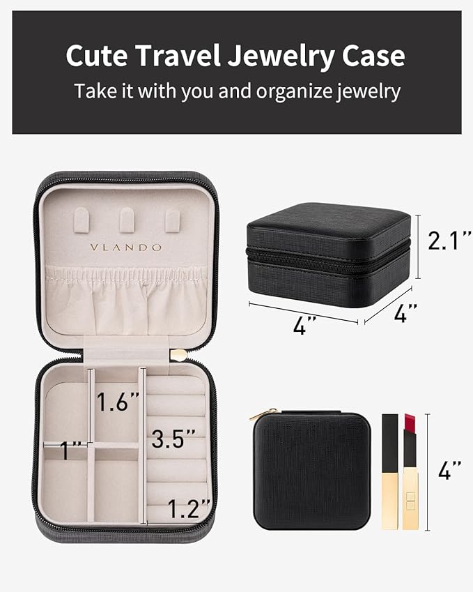 VLANDO Travel Jewelry Box, Small Jewelry Travel Organizer Case for Girls Women - Black*6 pack
