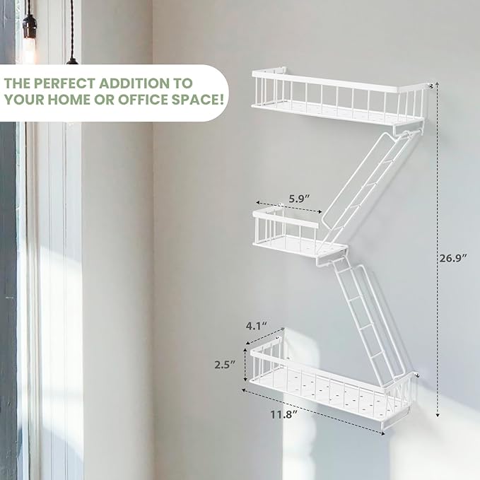 SweetSage Fire Escape Wall Shelf White - Modern New York City Wall Decorative Display Ladder Floating Shelves for Bedroom, Home Decor, Action Figure Display (2.5-Tier)