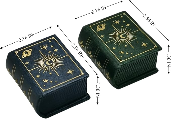 Book Shaped Ring Box - Vintage Engagement Ring Box with Hinged Lid for Proposal Engagement Wedding, Proposal Ring Case with Magnetic Closure-PRB011-Green