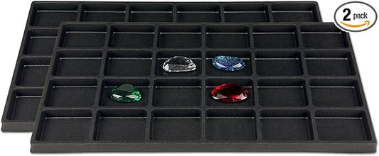 TheDisplayGuys For Your Modern Living 2-Pack 24-Compartments Flocked Velvet Jewelry Display Inserts - Tray/Case Liners - Ring Earrings Storage, (Black) by The Display Guys