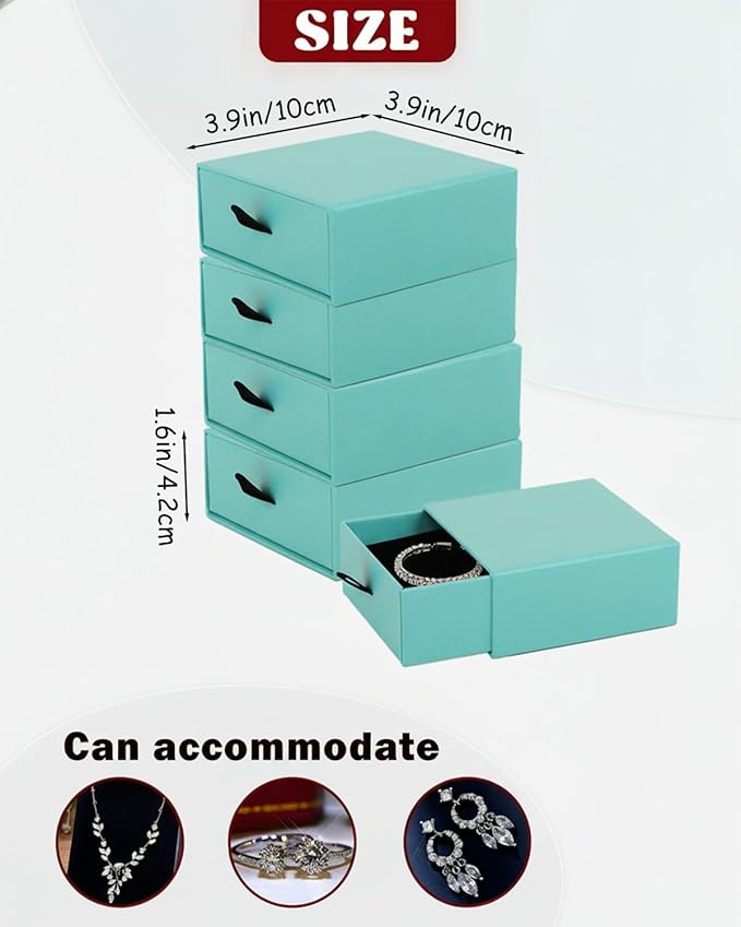 Jewelry Gift Box Velvet-Lined, 12 Pack Compact Drawer Style for Earrings & Rings, Necklace & Bracelet Organizer, Stackable Jewelry Display & Storage Box, Elegant Jewelry Storage (Blue)