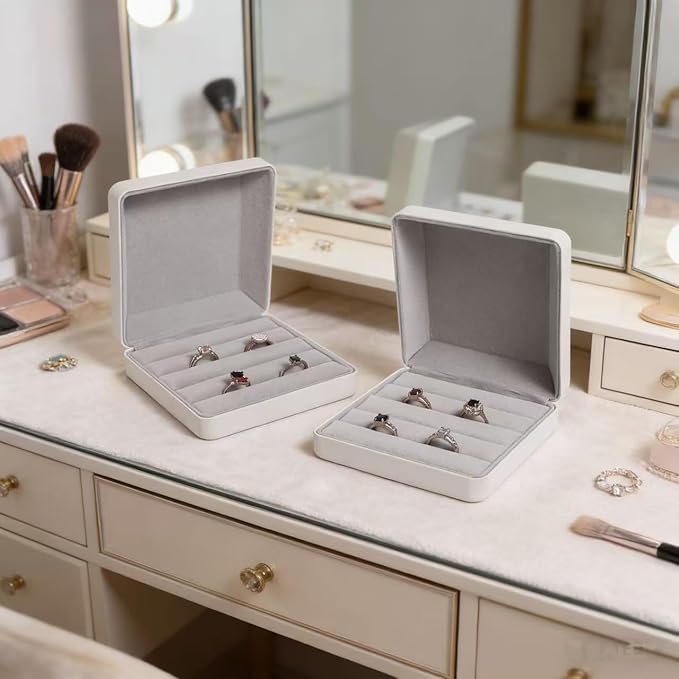 Small Ring Organizer Box, Portable Jewelry Rings Display Collector Case, Jewelry Ring Tray holder Showcase. Modern Rings Storage Boxes Fit for Women, Girl for Travel (White)