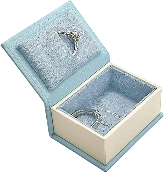 Book Shaped Ring Box - Vintage Engagement Ring Box with Hinged Lid for Proposal Engagement Wedding, Proposal Ring Case -PRB016-Blue