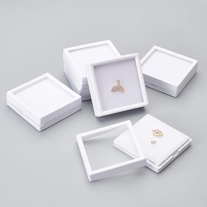 BENECREAT 6Pcs White Gemstone Display Box with Sponge Cushion Gift Boxes Clear Window Box for Jewelry, Diamond Gift Packing（2.8"x2.8"x0.8"）