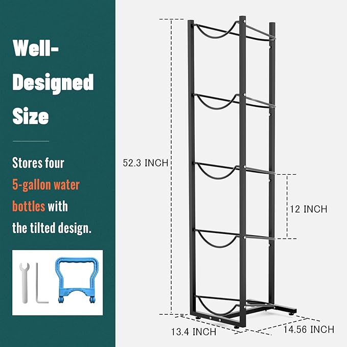 MYLOLF 5 Gallon Water Jug Holder : 4 Tier Water Jug Stand Holder for 5 Gallon Water Dispenser- 5 Gal Water Bottle Storage Rack Organizer for Home Kitchen Garage (5 Tier)