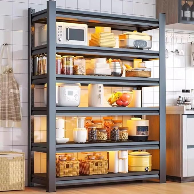 46" W Garage Shelving,6-Tier Heavy Duty Shelving, 3500 lbs Capacity Garage Storage Shelves, Industrial Shelves for Heavy Tools and Equipment, Ideal for Garage, Basement, Black 82" H x 46" W x 20" D