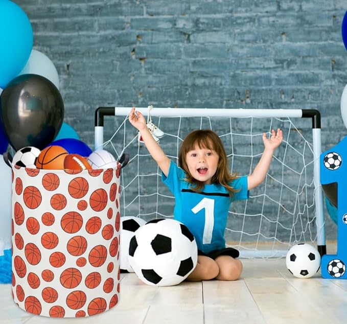 HIYAGON Basketball Kids Laundry hamper Baby Hamper for Nursery Boy and Girl Hamper Cute Kids Toys Storage Bin Organizer Room Decor for Home(Basketball)