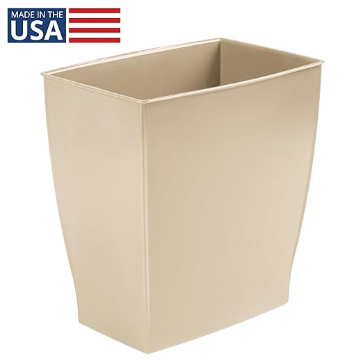 iDesign Small Plastic Bathroom Trash Can, Slim Rectangle Garbage Bin for Bedroom, Office, Dorm, Brown