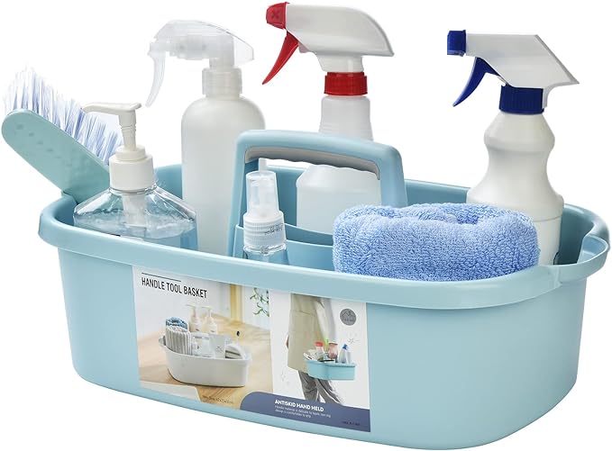 ALINK Large Plastic Shower Caddy Tote, Portable Storage Caddy Basket Organizer with Handle for Dorm, Bathroom, Tool, Garden, Kitchen, Cleaning Supplies – Blue