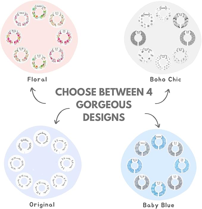 Eli with Love Baby Closet Dividers – Floral Design, Set of 8, Fits 1.5 Inch Rod, Nursery Clothing Organizer