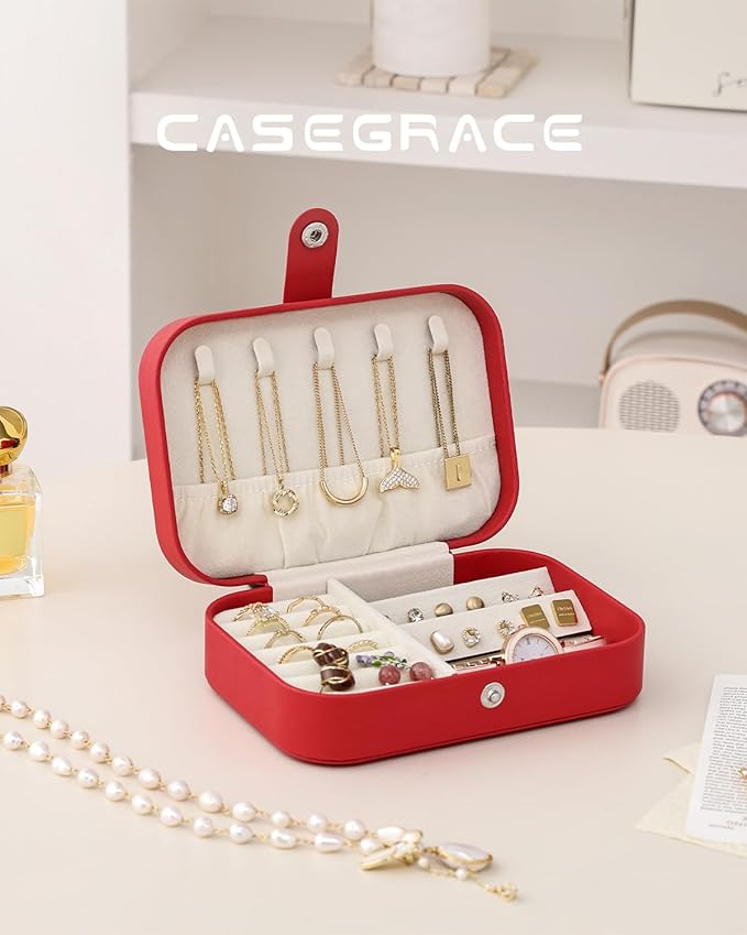CASEGRACE Jewelry Box For Women Portable Travel Jewelry Case for Necklace Earring Rings Jewelry Holder Case Gift Box Girls