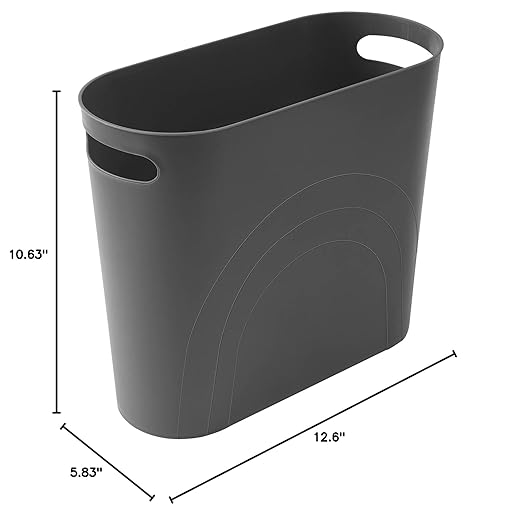 rejomiik Small Trash Can, 3.5 Gallon Slim Garbage Can Plastic Waste Basket with Handles Container Bin for Narrow Spaces Bathroom, Bedroom, Kitchen, Office at Home, Dark Gray
