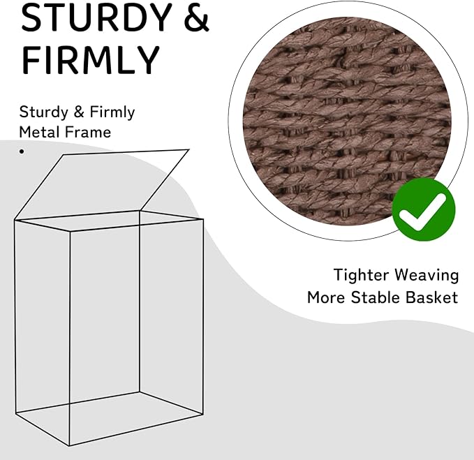 OIAHOMY Laundry Hamper with Lid, 65L(17.2 Gal) Large Wicker Laundry Basket for Bedroom, Handwoven Paper Rope Clothes Hamper with Washable Liner & Metal Frame, Decorative organizer for Bathroom Brown