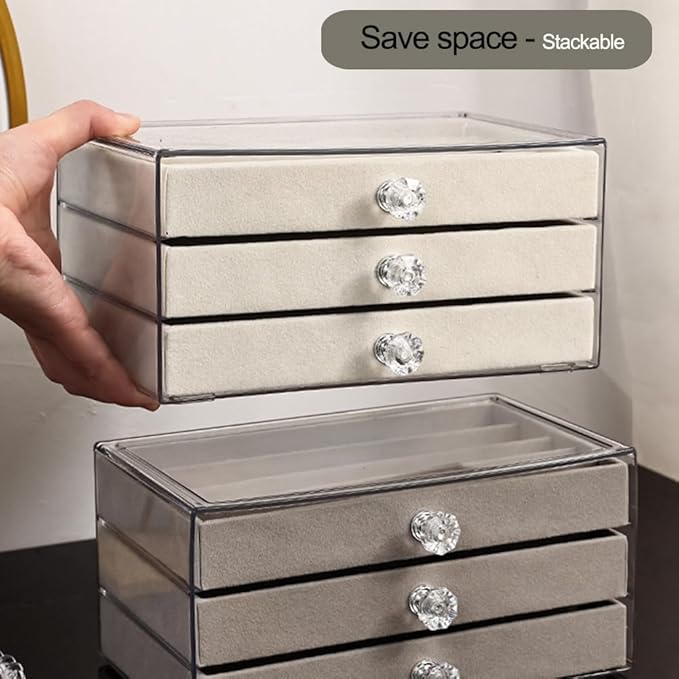 SPAKOWN Earring Box Holder Organizer Display Case, Clear Velvet Jewelry Storage Tray Organizer for Earring Ring Stud (Grey - 5 Drawers)