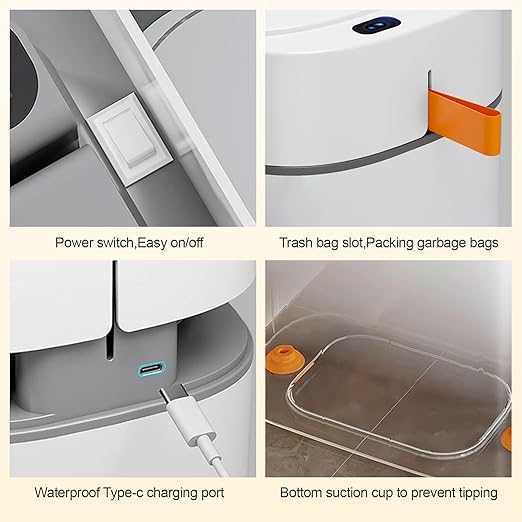 funest Smart Bathroom Trash Can with Lid- 3.5 Gallon Rechargeable Motion Sensor Trash Can,Waterproof Automatic Garbage Can with Automatic Suction Bag Feature,Waste Bin for Bedroom, Kitchen, Office
