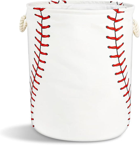 Baseball Texture Laundry Basket with Handles Collapsible Laundry Hamper Waterproof Toy Organizer Funny Dirty Clothes Hamper for College Dorm Bathroom Bedroom