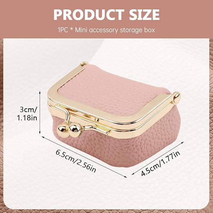 PU Leather Mini Jewelry Box, Vintage Portable Mini Jewelry Organizer with Kiss Lock, Compact Travel Case for Rings, Earrings, Necklaces - Ideal Gift for Women