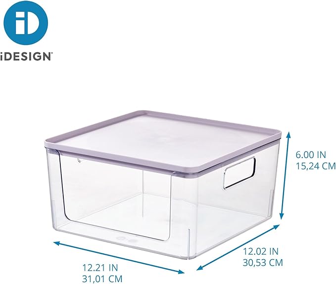 Rosanna Pansino x iDesign Recycled Plastic Open Front Kitchen Storage Bin with Lid, Clear Bin/Lavender Sprinkles Lid, 12" x 12" x 6"