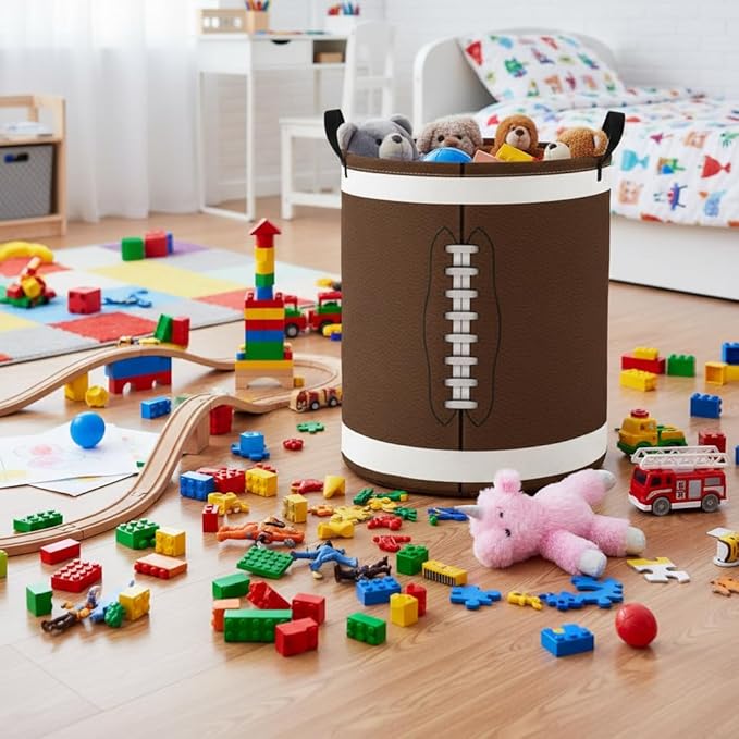 Baby Laundry Basket Baby Nursery Hamper Kids Laundry Basket Toy Storage Bin for Boys Room Decor Gift Baskets for Bedroom Bathroom(Football)