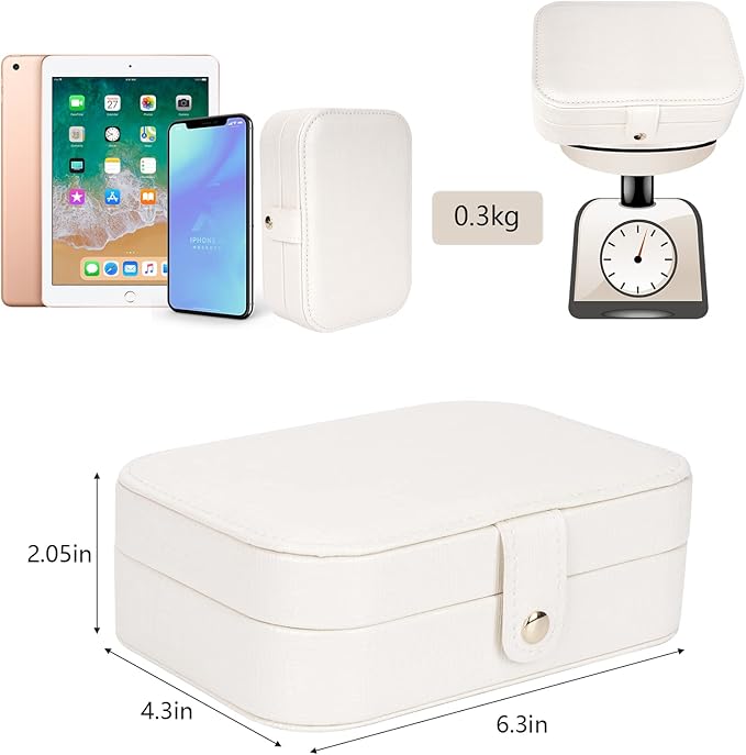 FEISCON Travel Jewelry Box, Jewelry Organizer for Girls Gift Small Jewelry Storage Box for Necklace Ring and Earrings Girls Jewelry Box/WHITE
