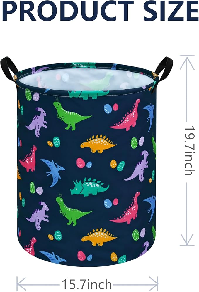 Collapsible Kids Laundry Basket Clothes Hamper, Foldable Storage Organizer Bin, Toy Clothes Storage with Handles for Boys Girls Bedroom, Room Decor Dinosaur