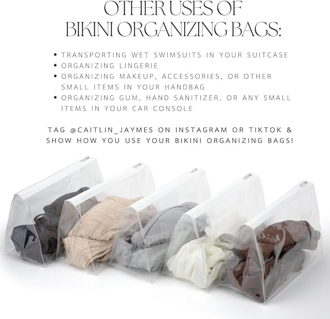 Caitlin Jaymes Bikini Organizing Bags - Clear Bathing Suit Storage Organizer - Pack of 10 Large