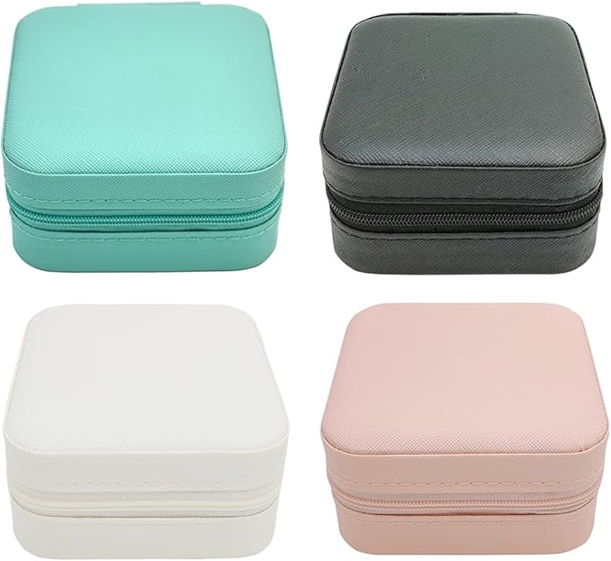 TRODANCE Mini Jewelry Case, Small Travel Jewelry Organizer, Portable Jewelry Box Mini Storage Organizer Display Box For Rings Earrings Necklaces (4Color-4pack)